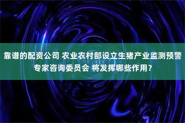 靠谱的配资公司 农业农村部设立生猪产业监测预警专家咨询委员会 将发挥哪些作用？